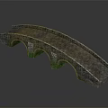 Classic Stone Arch Bridge With Three Arches Slabbed Surface And Green Moss 3d model