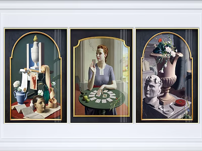 Vintage Framed Artwork Featuring Woman Seated At Table With Sculptures And Vases 3d model