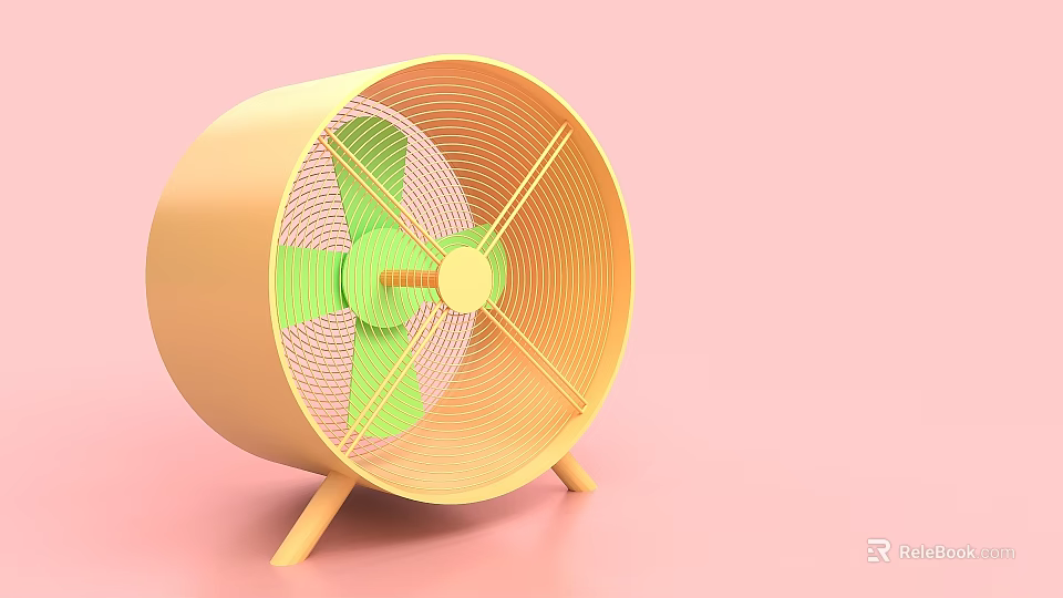 Interactive Zone Displaying Yellow Fan With Green Blades On Pink Background 3d model 