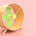 Interactive Zone Displaying Yellow Fan With Green Blades On Pink Background