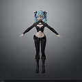 3D Anime Character Model With Blue Green Pigtails And Black Outfit Boots