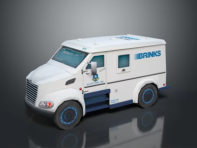 White Brinks Commercial Bus With Security Windows And Blue Rimmed Wheels Design 3d model