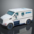 White Brinks Commercial Bus With Security Windows And Blue Rimmed Wheels Design 3d model