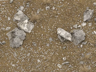 Natural Stones And Wood Scattered On Dry Soil With Small Rocks And Hay 3d model
