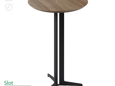 Minimalist Wooden Round Dining Table With Black Metal Legs And Stable Base 3d model