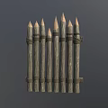 Rustic Wooden Spiked Fence Structure With Bound Ropes And Sharpened Tops 3d model