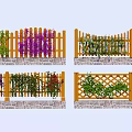 Colorful Wooden Garden Fences With Various Designs Climbing Plants And Stone Base