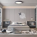 Bright Kids Room Interior Design With Airplane Decor Cloud Rug Bed And Bookshelf