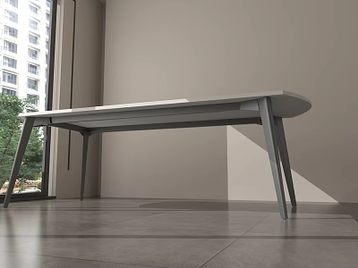 Modern Simple Table With Gray Surface And Metal Legs Near Window 3d model