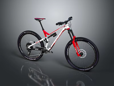 Red And White Mountain Bike With Aluminum Frame And Suspension Fork For Off Road Riding 3d model