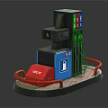 Detailed Gas Station Model With Fuel Pumps Red Blue Sections And Circular Platform