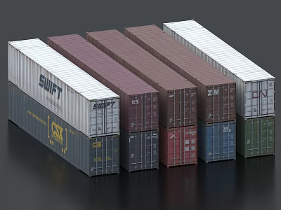 Multiple Industrial Shipping Containers In Various Colors With SWIFT And CSX Logos 3d model
