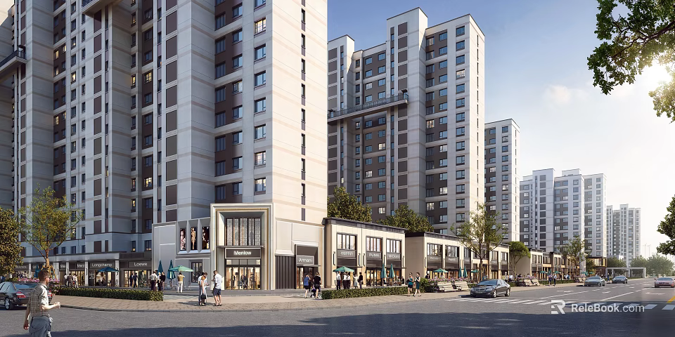 Aerial Planning of Modern High Rise Residential Complex With Commercial Outlets and Street Layout 3d model 