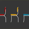 Colorful Modern Chairs With Red Yellow Blue Seats White Backs And Metal Legs