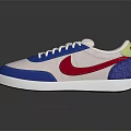 Trendy White Low Top Sneakers With Blue Red Accents And Classic Brand Logo Design