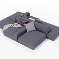 Modern Gray Sectional Sofa With Plush Decorative Pillows And Soft Throw Blanket 3d model
