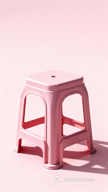 Pink Plastic Stool with Square Perforated Top and Arched Side Cutouts on Light Pink Background 3d model