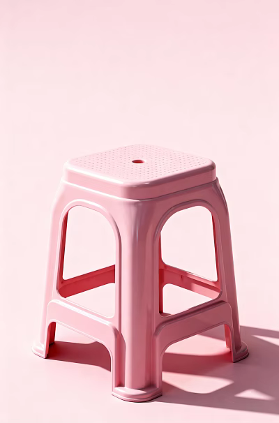 Pink Plastic Stool with Square Perforated Top and Arched Side Cutouts on Light Pink Background 3d model