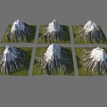 Green Grass Covered Bases of Snowy Mountain Models in Grid Arrangement