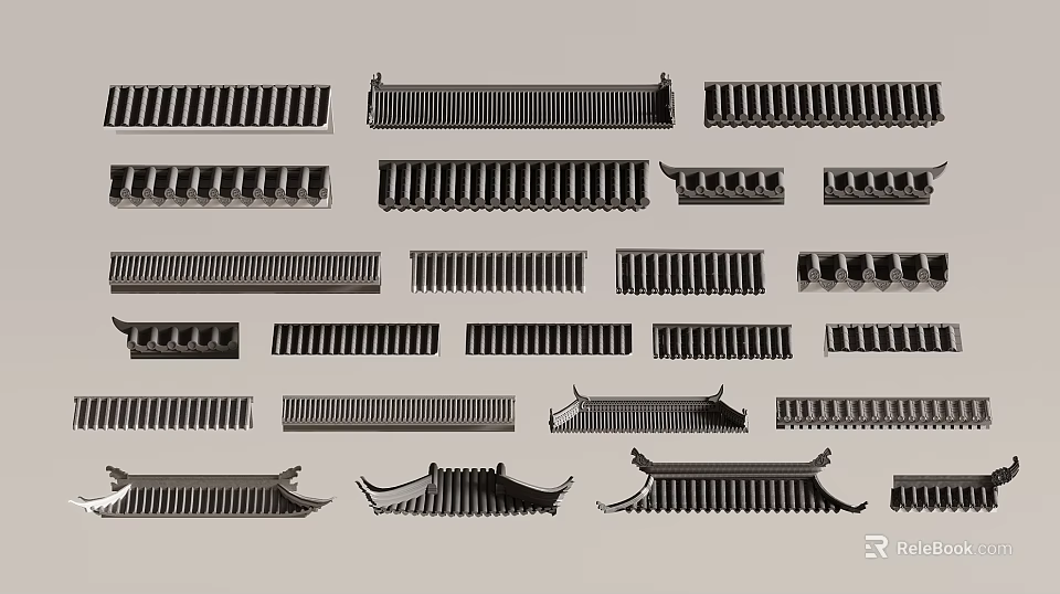 Traditional Architectural Components Featuring Various Ornamental Design Styles And Shapes 3d model 