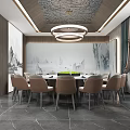 Elegant Private Dining Room Interior With Round Table And Chairs 3d model