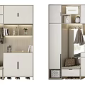 Modern White Shoe Cabinet Design With Multiple Compartments Storage Space And Decorative Items 3d model