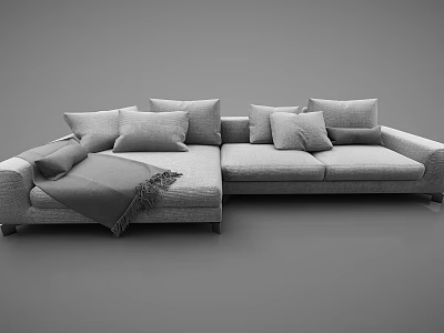 Modern Sectional Sofa With Plush Pillows And Cozy Throw Blanket For Living Room 3d model