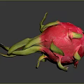 Fresh Red Dragon Fruit With Vibrant Skin And Green Leaves On Gray Background