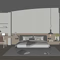Contemporary Minimalist Bedroom Design With Platform Bed Pendant Light Area Rug Wooden Floor