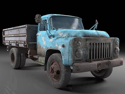 Old Vintage Blue Truck With Rusty Worn Exterior And Open Flatbed Design 3d model