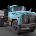 Old Vintage Blue Truck With Rusty Worn Exterior And Open Flatbed Design