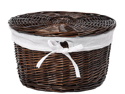Shower Sauna Wicker Storage Basket With White Ribbon And Bow Detail 3d model