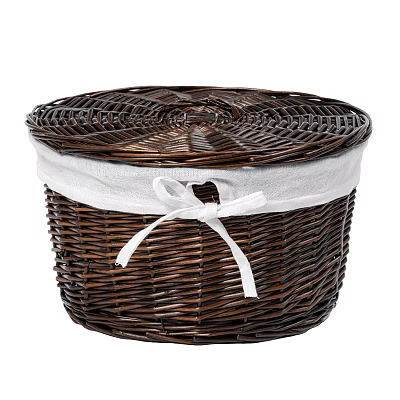 Shower Sauna Wicker Storage Basket With White Ribbon And Bow Detail 3d model