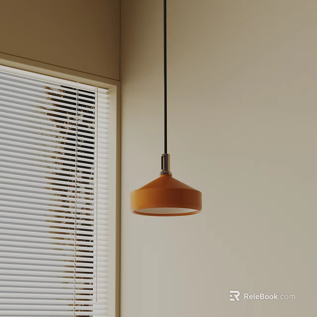 Modern Orange Pendant Light Hanging In Room With Window Blinds And Beige Wall 3d model 