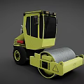 Yellow Heavy Duty Road Roller With Single Drum Cab And Safety Sign
