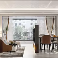 Modern Living And Dining Room Interior With Sofa Coffee Table Dining Chairs And Plants