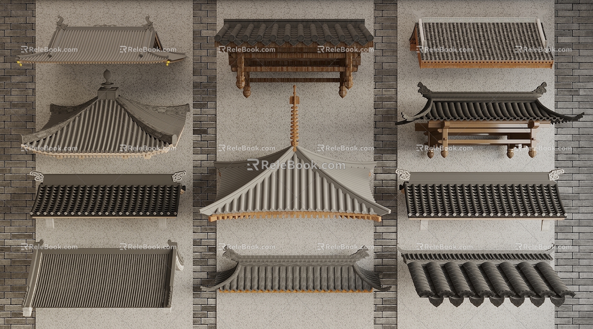 Chinese-style Eaves Eaves Tile Building Roof Door Head 3d model