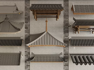 Traditional Chinese Architectural Components Featuring Classic Roof Tiles And Eave Structures 3d model