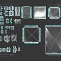 Electronic Components Collection Featuring Chips Circuit Boards And Connectors In Gray Purple