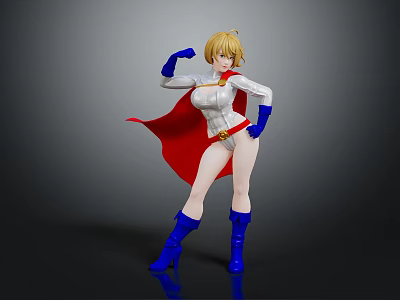 Game And Movie Character Blonde Hair Red Cape White Top Blue Boots Dynamic Heroic Pose 3d model