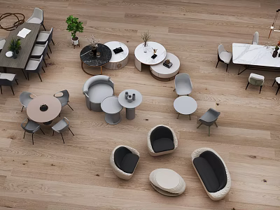 Modern Leisure Sofa Set With Round Coffee Tables And Matching Chairs In Living Room 3d model