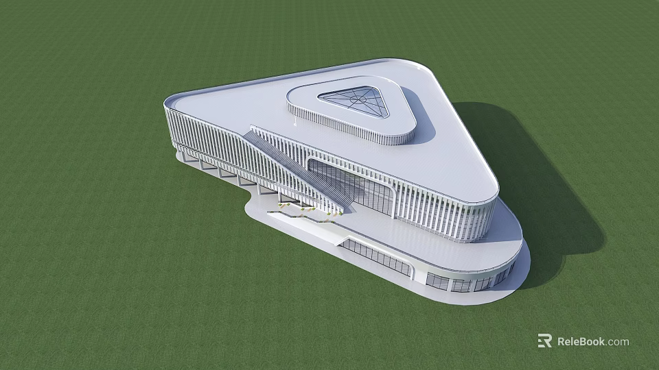 Modern Stadium Building with White Exterior Glass Curtain Walls and Geometric Architectural Design 3d model 