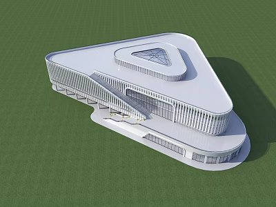 Modern Stadium Building with White Exterior Glass Curtain Walls and Geometric Architectural Design 3d model