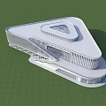 Modern Stadium Building with White Exterior Glass Curtain Walls and Geometric Architectural Design