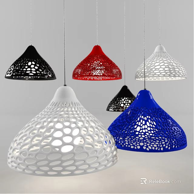 Colorful Modern Pendant Lights With Perforated Design In Black Red White Blue 3d model 