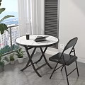 Modern Folding Leisure Chair in Indoor Space with Marble Top Table Green Plants City View