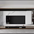 Modern TV Backdrop Wall Design With Marble Panels And Side Storage Cabinets 3d model