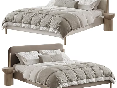 Minimalist Modern Double Bed With Soft Upholstered Headboard And Cozy Neutral Bedding For Warm Bedroom 3d model