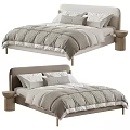 Minimalist Modern Double Bed With Soft Upholstered Headboard And Cozy Neutral Bedding For Warm Bedroom
