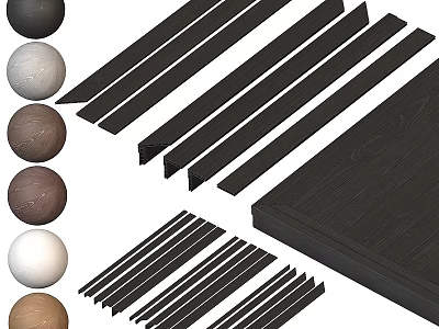Garden Decor Materials with Colorful Decorative Balls Black Strips and Dark Wood Board 3d model
